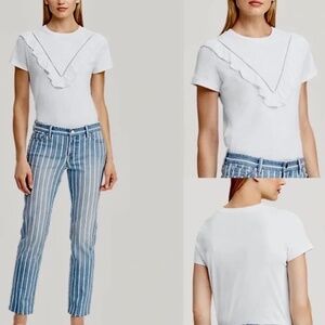 Lauren Ralph Lauren Eyelet Ruffle Trim Feminine Cotton White Tee Size L